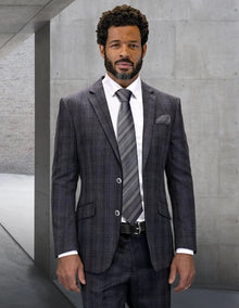 Statement Men's 2-Piece Big & Tall 100% Wool Fashion Suit – Striking Plaid Pattern