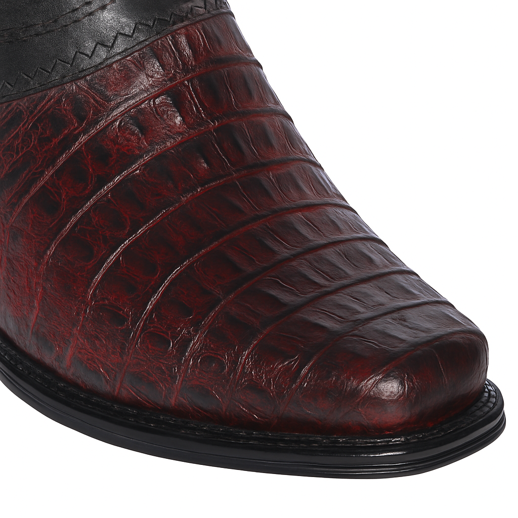Los Altos Black Cherry Caiman Tail Low Shaft European Square Toe Men’s Boot - Image 7