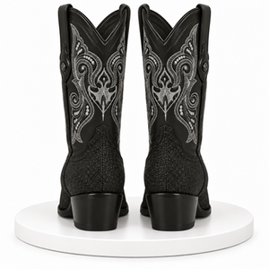 Los Altos Boots Black Genuine Stingray Mantarraya Skin Single Stone Western Cowboy Botas De Mantarraya - Mantarraya Boots (EE)