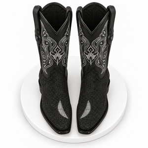 Los Altos Boots Black Genuine Stingray Mantarraya Skin Single Stone Western Cowboy Botas De Mantarraya - Mantarraya Boots (EE)