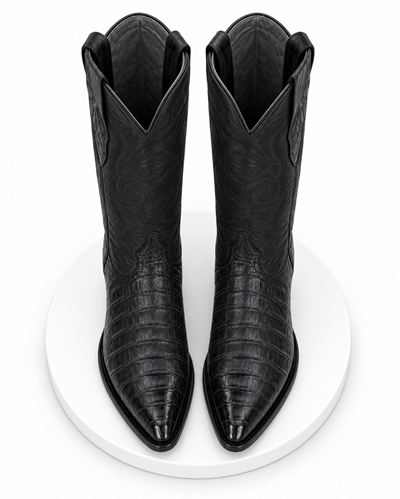 Los Altos Boots Caiman Belly Black Cowboy Boots J-Toe