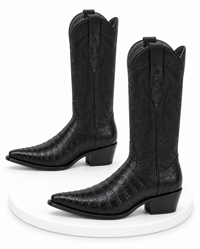 Los Altos Boots Caiman Belly Black Cowboy Boots J-Toe