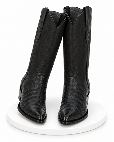 Los Altos Boots Caiman Belly Black Cowboy Boots J-Toe