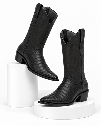 Los Altos Boots Caiman Belly Black Cowboy Boots J-Toe