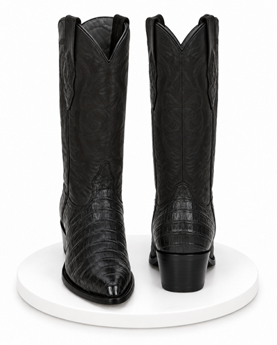 Los Altos Boots Caiman Belly Black Cowboy Boots J-Toe