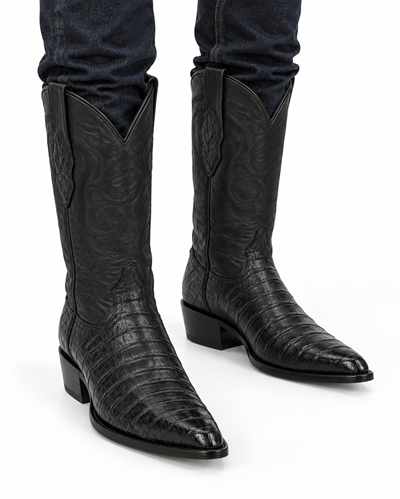 Los Altos Boots Caiman Belly Black Cowboy Boots J-Toe