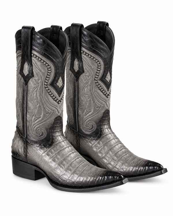 Los Altos Boots Caiman Belly Faded Grey Pointed Toe Cowboy Boots