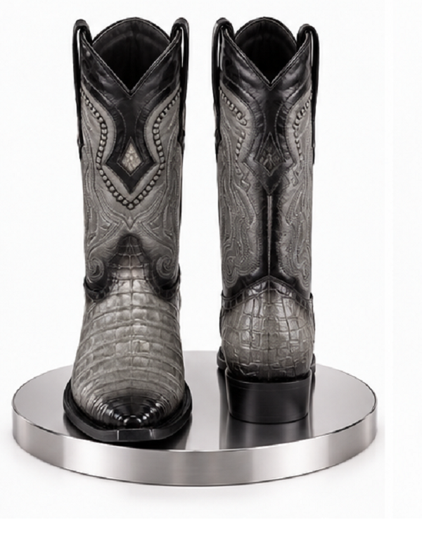 Los Altos Boots Caiman Belly Faded Grey Pointed Toe Cowboy Boots