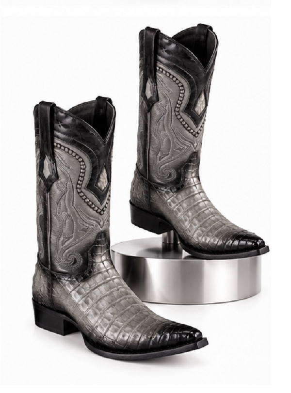 Los Altos Boots Caiman Belly Faded Grey Pointed Toe Cowboy Boots