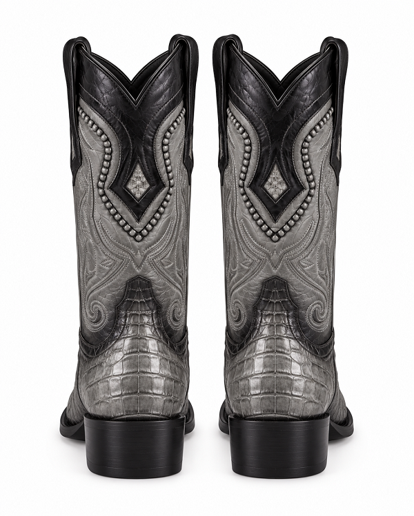 Los Altos Boots Caiman Belly Faded Grey Pointed Toe Cowboy Boots