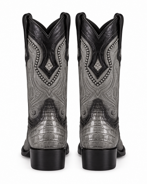Los Altos Boots Caiman Belly Faded Grey Pointed Toe Cowboy Boots