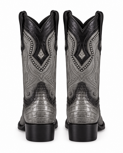 Los Altos Boots Caiman Belly Faded Grey Pointed Toe Cowboy Boots
