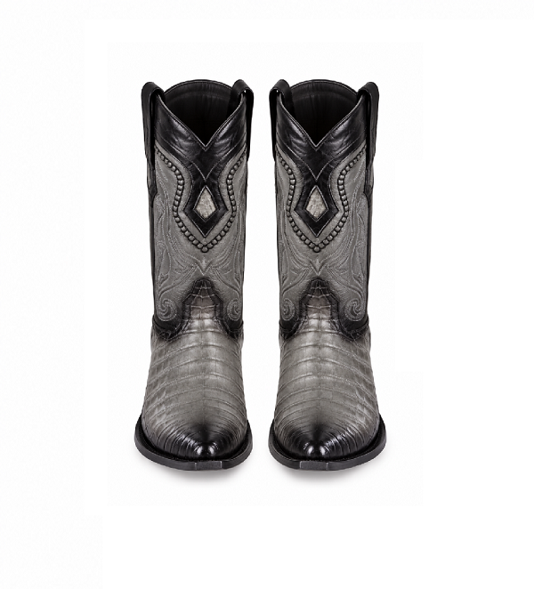 Los Altos Boots Caiman Belly Faded Grey Pointed Toe Cowboy Boots