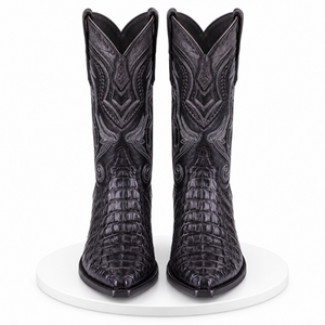 Los Altos Boots Caiman Tail Black Pointed Toe Cowboy Boots