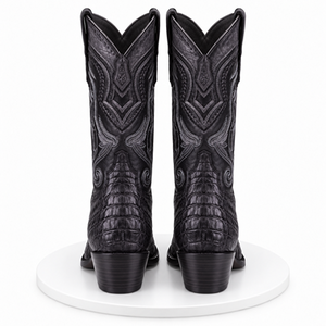 Los Altos Boots Caiman Tail Black Pointed Toe Cowboy Boots