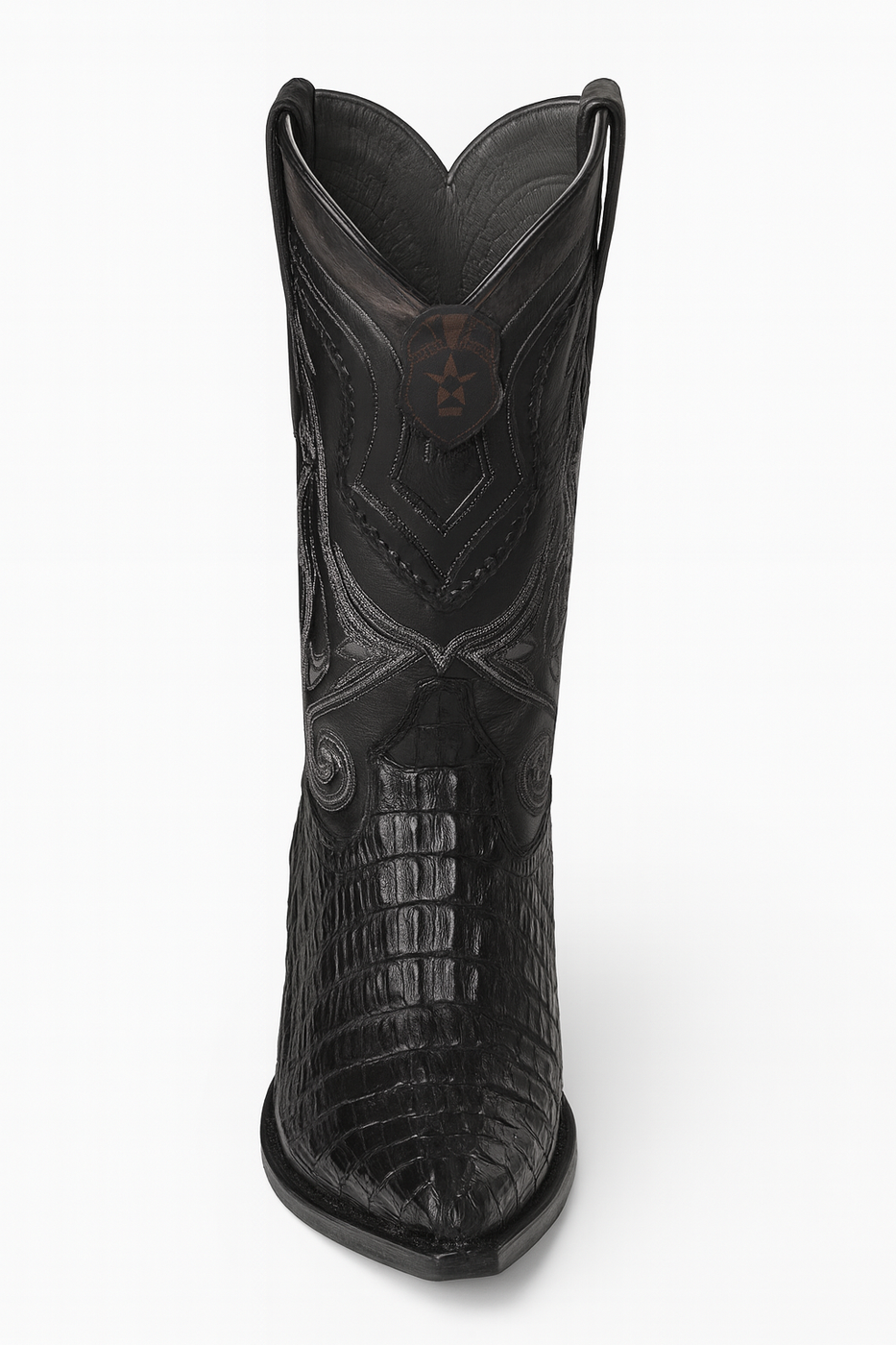 Los Altos Boots Caiman Tail Black Pointed Toe Cowboy Boots — MensUSA