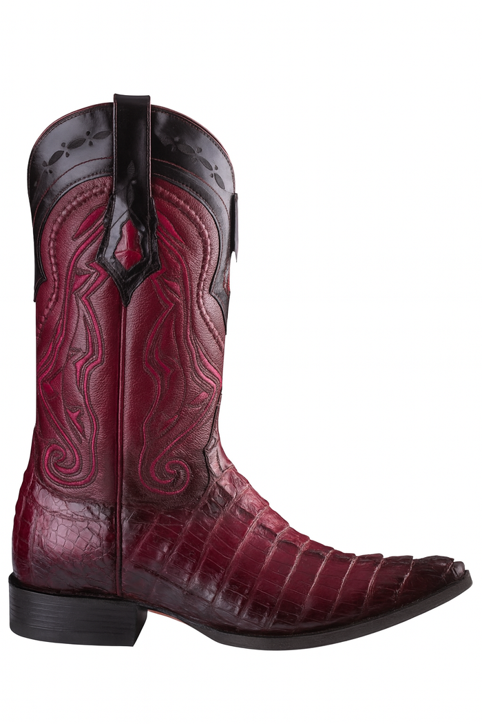 Los Altos Boots Caiman Tail Faded Burgundy Pointed Toe Cowboy Boots - Image 4