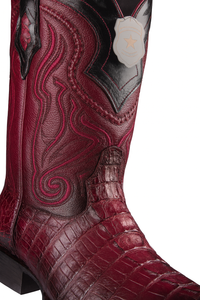 Los Altos Boots Caiman Tail Faded Burgundy Pointed Toe Cowboy Boots