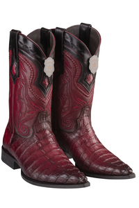 Los Altos Boots Caiman Tail Faded Burgundy Pointed Toe Cowboy Boots