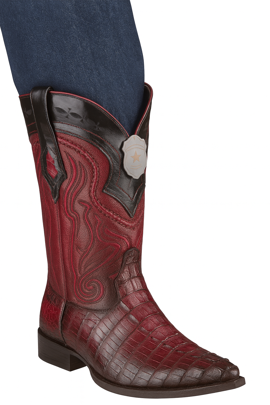 Los Altos Boots Caiman Tail Faded Burgundy Pointed Toe Cowboy Boots - Image 8