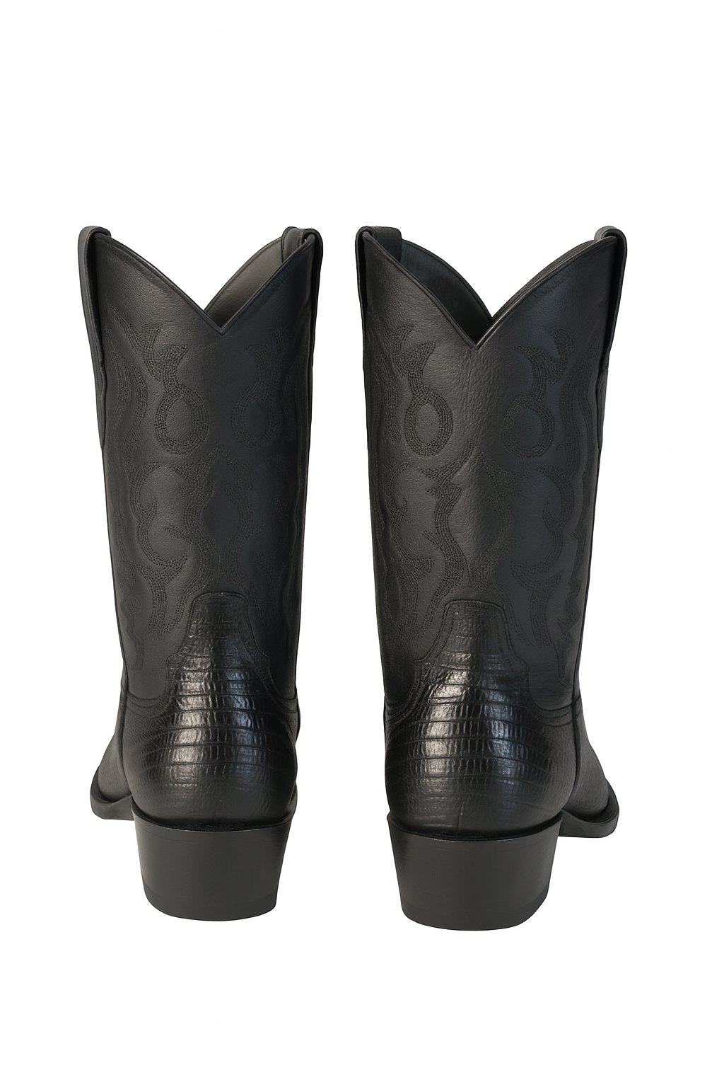 Los Altos Boots Lizard Teju R-Toe Black Cowboy Boots - Image 7