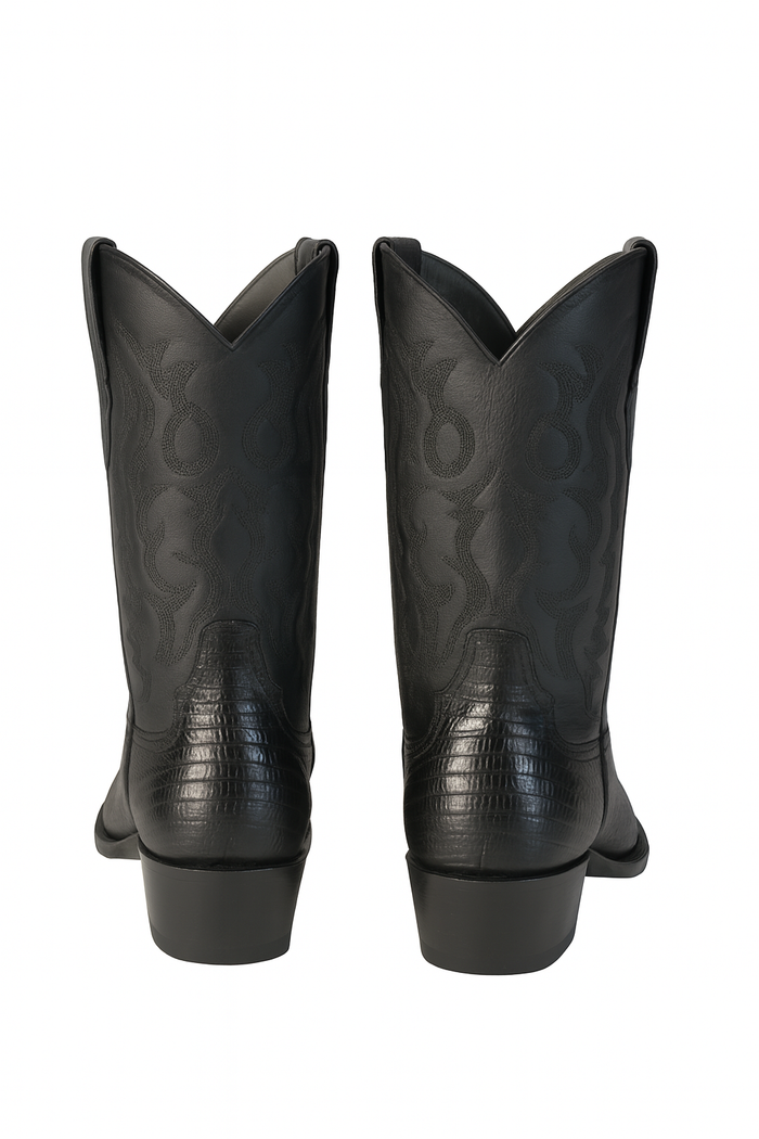 Los Altos Boots Lizard Teju R-Toe Black Cowboy Boots - Image 7