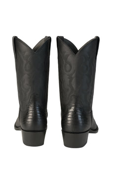 Los Altos Boots Lizard Teju R-Toe Black Cowboy Boots - Image 7