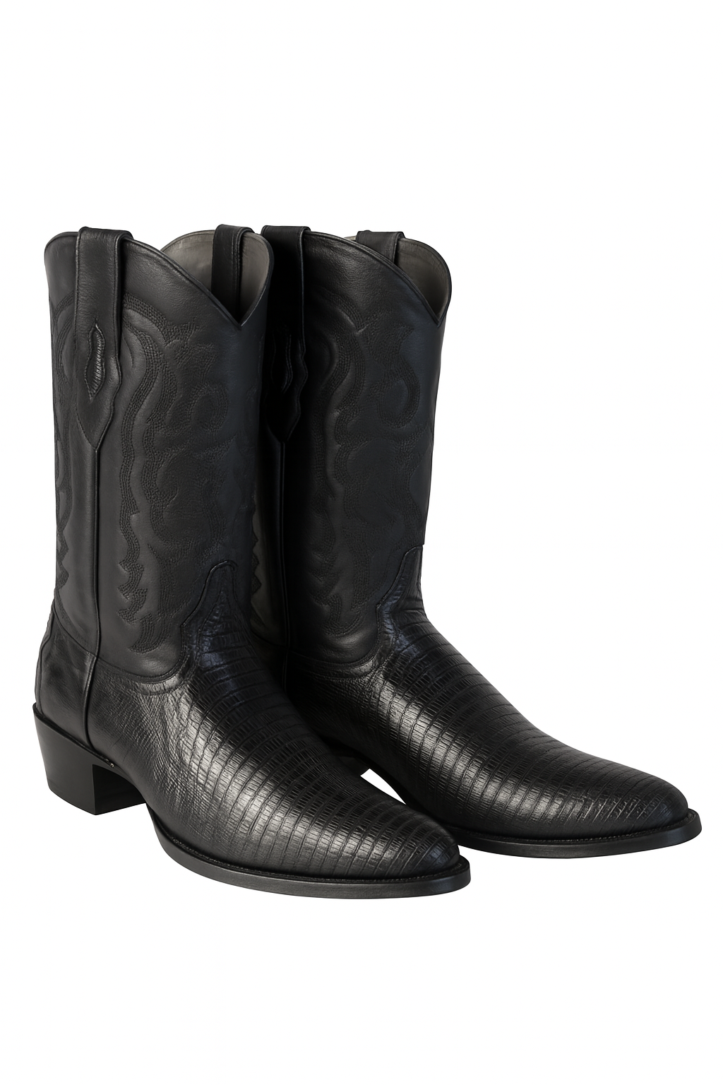 Los Altos Boots Lizard Teju R-Toe Black Cowboy Boots - Image 9