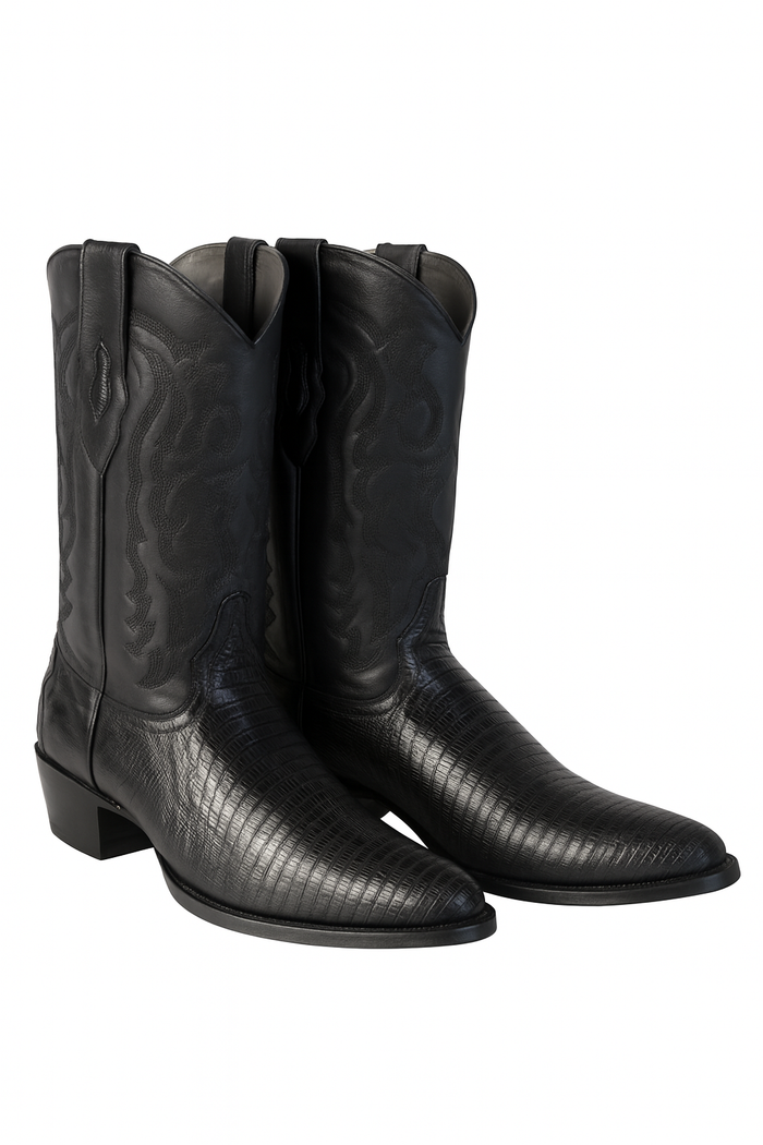 Los Altos Boots Lizard Teju R-Toe Black Cowboy Boots - Image 9