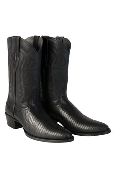 Los Altos Boots Lizard Teju R-Toe Black Cowboy Boots - Image 9