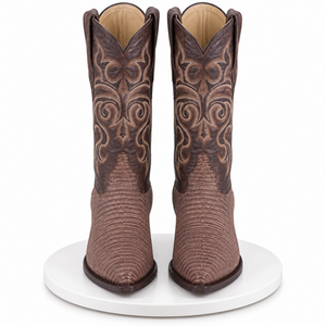 Los Altos Boots Lizard Teju Sanded Brown Cowboy Boots J-Toe