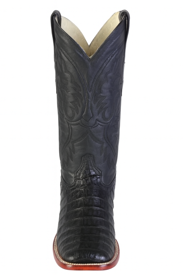 Los Altos Boots Men's Black Caiman Belly Wide Square Toe Boots - Image 2