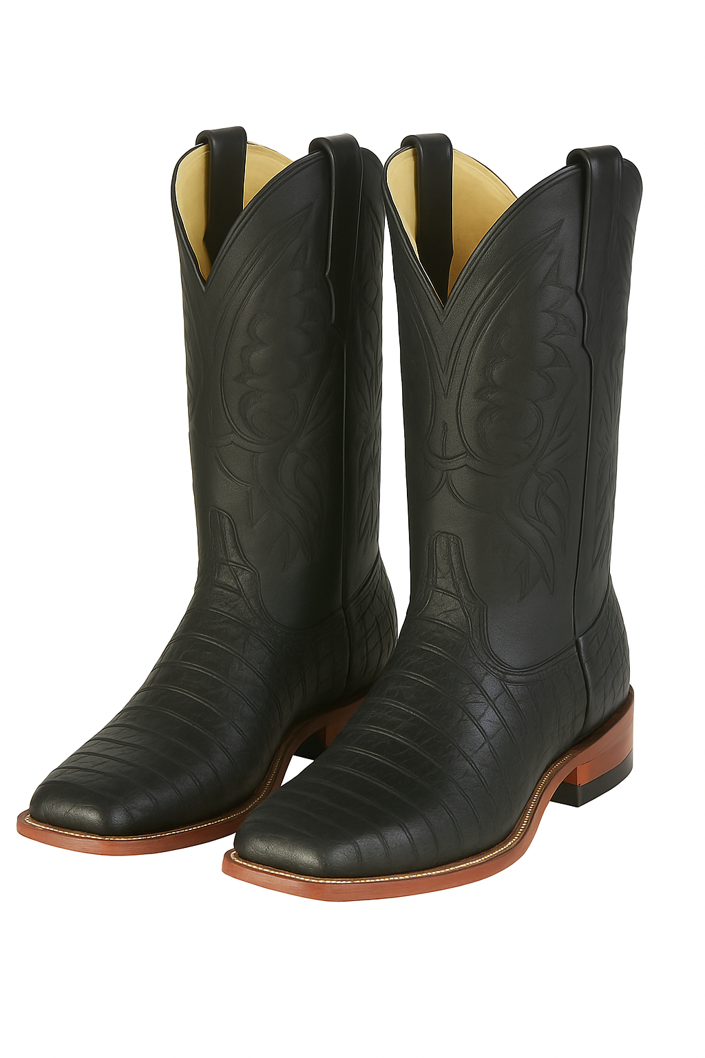 Los Altos Boots Men's Black Caiman Belly Wide Square Toe Boots - Image 3