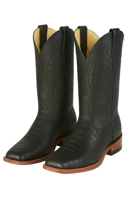 Los Altos Boots Men's Black Caiman Belly Wide Square Toe Boots
