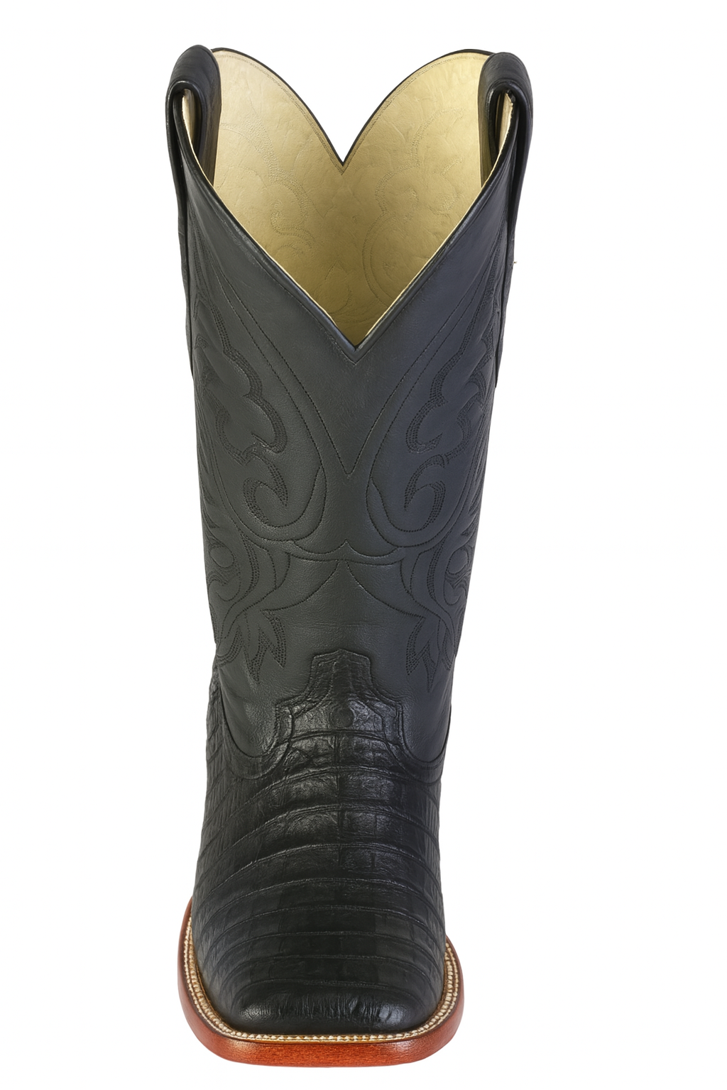 Los Altos Boots Men's Black Caiman Belly Wide Square Toe Boots - Image 4