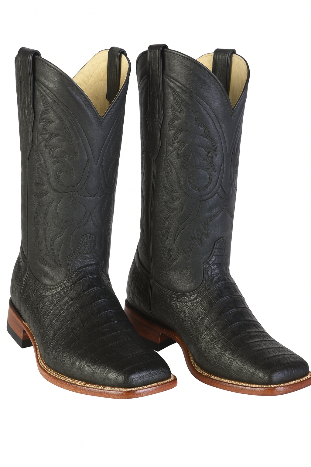 Los Altos Boots Men's Black Caiman Belly Wide Square Toe Boots - Image 9