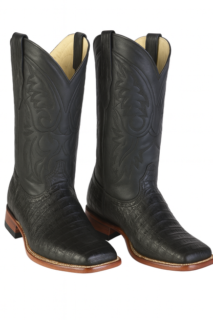 Los Altos Boots Men's Black Caiman Belly Wide Square Toe Boots - Image 9