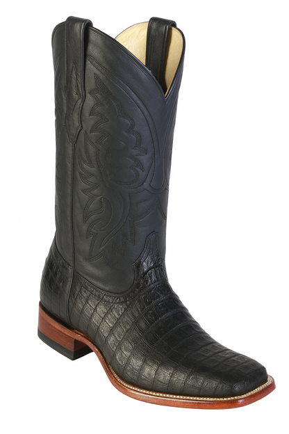 Los Altos Boots Men's Black Caiman Belly Wide Square Toe Boots - Image 10