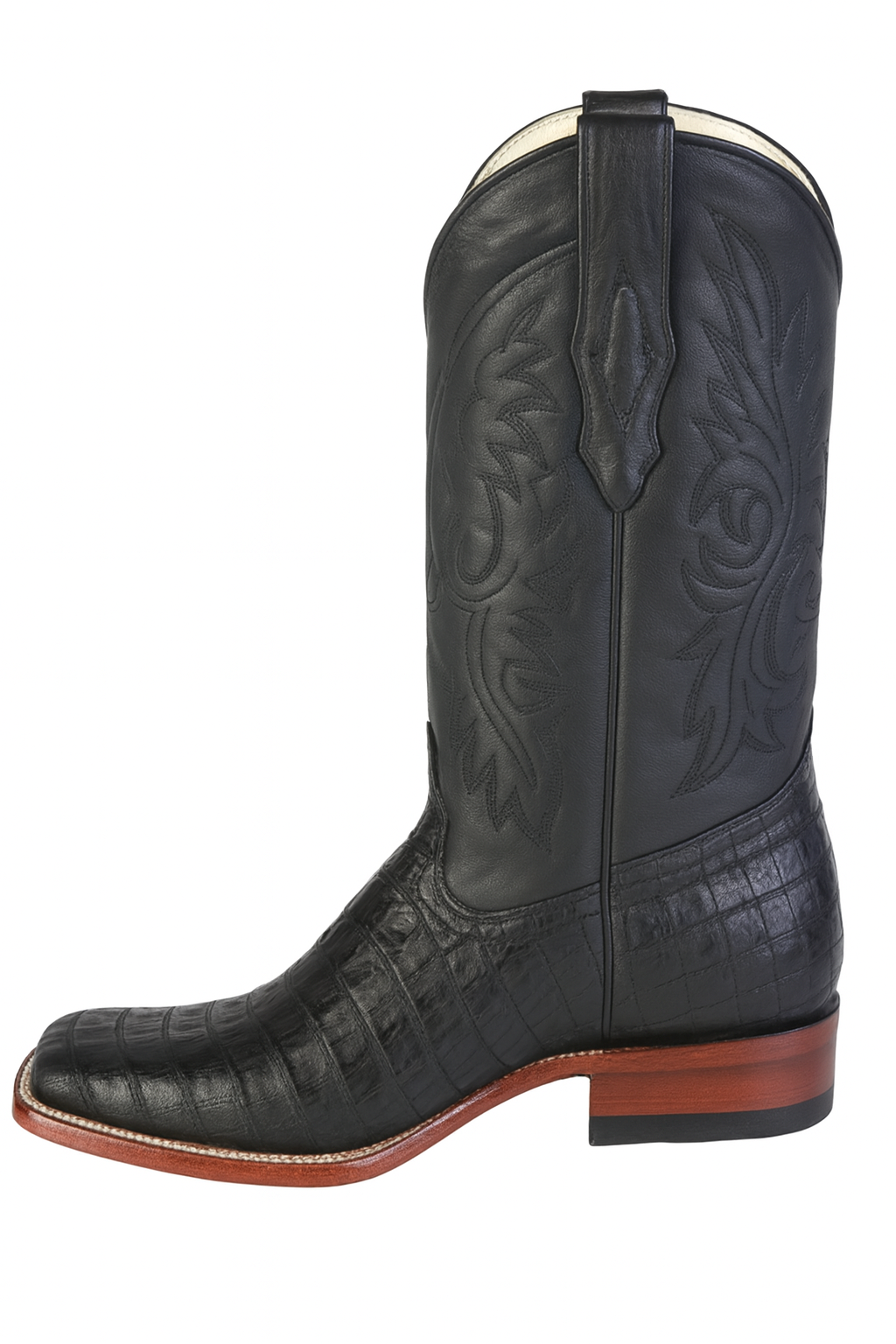 Los Altos Boots Men's Black Caiman Belly Wide Square Toe Boots - Image 6