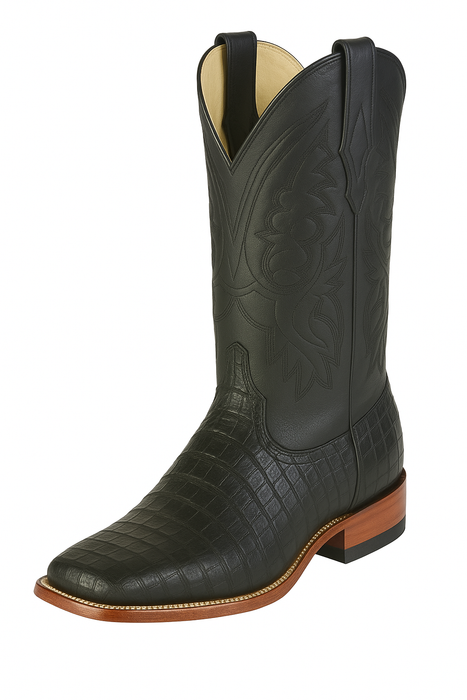 Los Altos Boots Men's Black Caiman Belly Wide Square Toe Boots