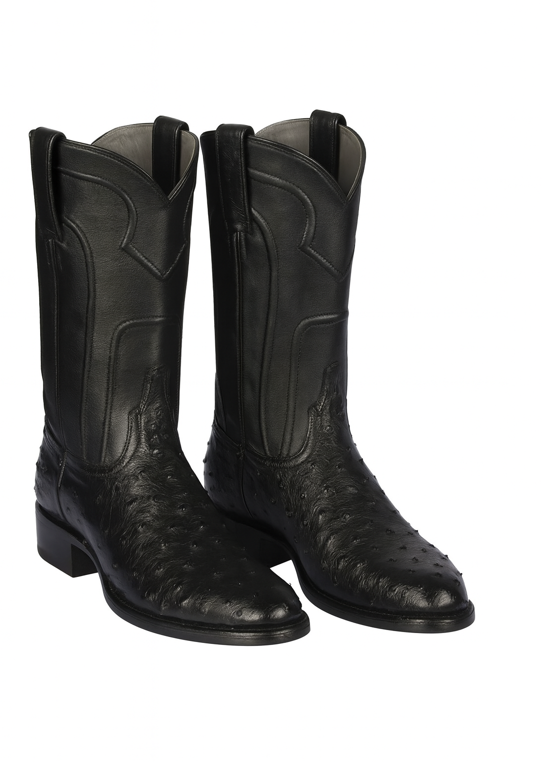 Los Altos Boots Men's Ostrich Roper Western Boots Black - Image 6