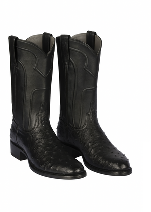 Los Altos Boots Men's Ostrich Roper Western Boots Black - Image 6