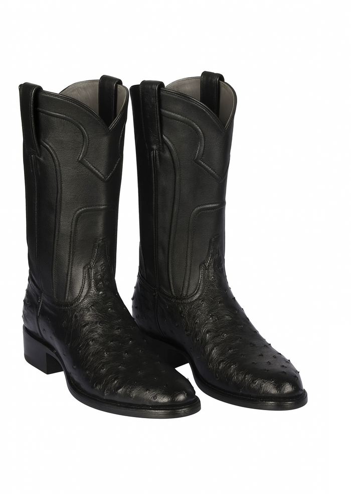 Los Altos Boots Men's Ostrich Roper Western Boots Black - Image 6
