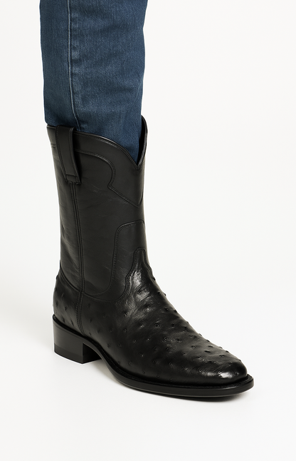 Los Altos Boots Men's Ostrich Roper Western Boots Black - Image 8