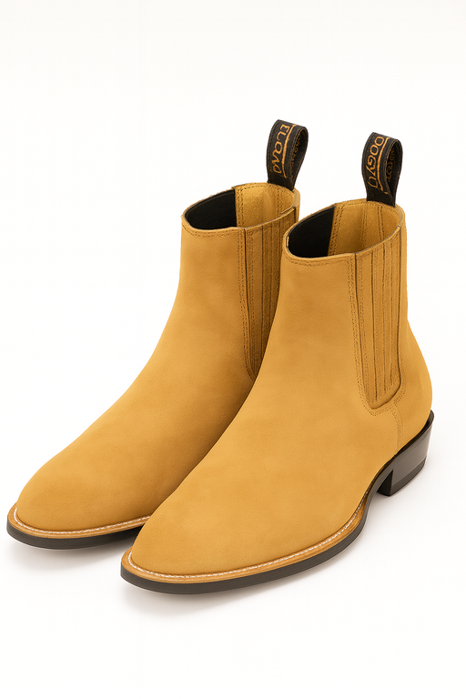 Los Altos Boots Men's Chelsea Charro Napa Leather/Suede Short Rubber Sole Natural Edge Boot ~ Botines Para Hombre Ankle Dress Style For Man