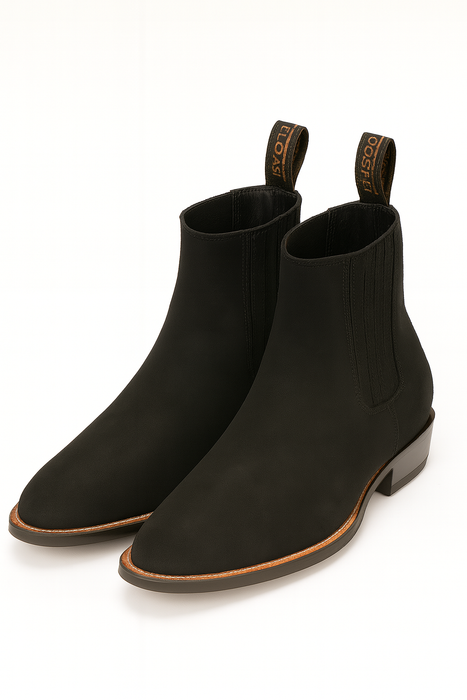 Los Altos Boots Men's Chelsea Charro Napa Leather/Suede Short Rubber Sole Natural Edge Boot ~ Botines Para Hombre Ankle Dress Style For Man