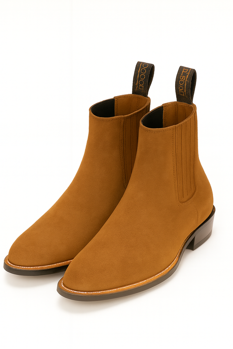 Los Altos Boots Men's Chelsea Charro Napa Leather/Suede Short Rubber Sole Natural Edge Boot ~ Botines Para Hombre Ankle Dress Style For Man