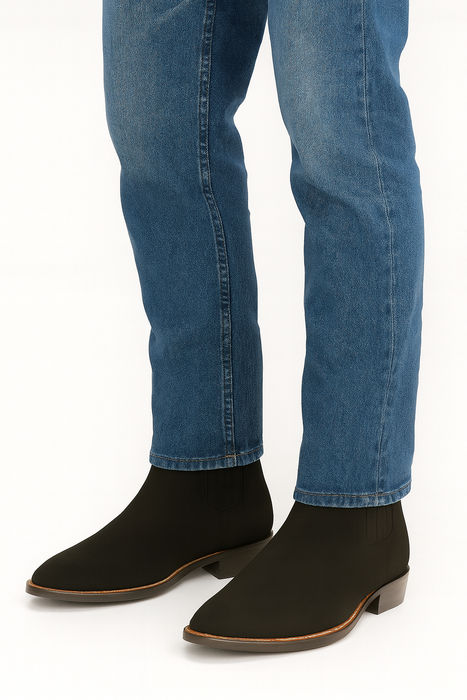 Los Altos Boots Men's Chelsea Charro Napa Leather/Suede Short Rubber Sole Natural Edge Boot ~ Botines Para Hombre Ankle Dress Style For Man