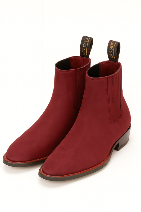 Los Altos Boots Men's Chelsea Charro Napa Leather/Suede Short Rubber Sole Natural Edge Boot ~ Botines Para Hombre Ankle Dress Style For Man
