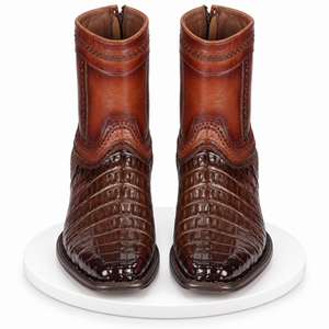 Los Altos Boots - Mens Dress Cowboy Boot - Low Priced Caiman Tail Mens European Square Toe Boots - in Brown